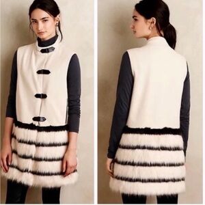 Plenty by Tracy Reese Ecru Fur "Naka" Vest XSmall Cream Taupe Anthropologie